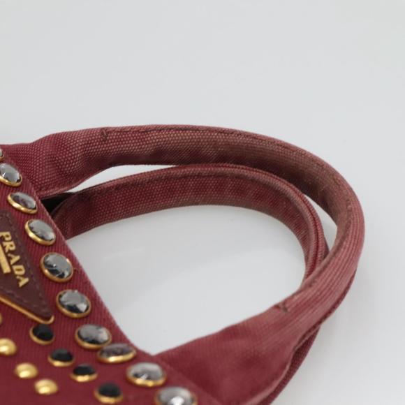 PRADA Canapa PM Hand Bag Canvas 2way Wine Red Gold Auth EC008 - Picture 8 of 16